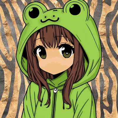 a anime girl wearing frog hoodie