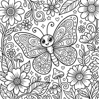 Explore the charming world of a friendly butterfly surrounded by a lush garden in this engaging coloring page. Designed specifically for kids aged 4-8, it offers balanced line weights and captivating details for hours of creative fun.