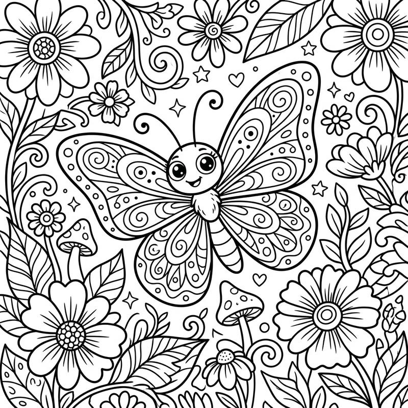 Explore the charming world of a friendly butterfly surrounded by a lush garden in this engaging coloring page. Designed specifically for kids aged 4-8, it offers balanced line weights and captivating details for hours of creative fun.