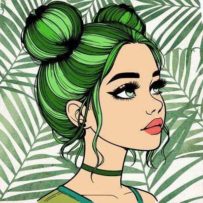 realistic girl with buns on the top of her head