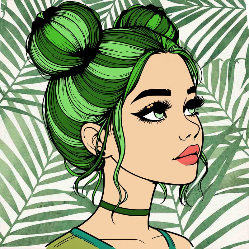 realistic girl with buns on the top of her head