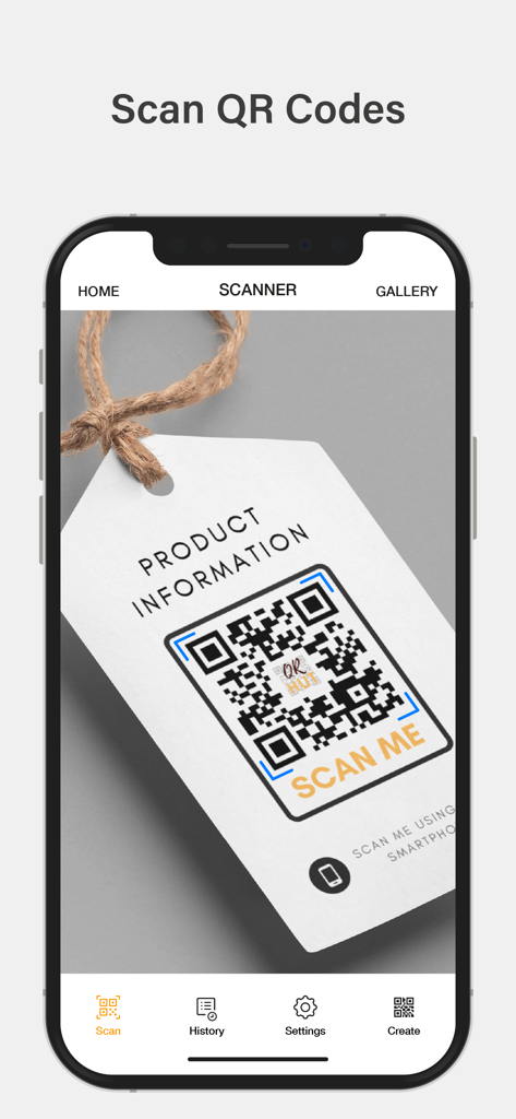 Barcode Scanner & Shopping - Bildschirm eines Smartphones, das die Barcode Scanner und Shopping App verwendet, um einen QR-Code auf einem Produktetikett zu scannen