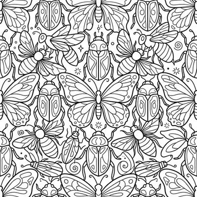 Discover a world of tiny wonders with our insect tessellation coloring page for kids! This engaging pattern features cheerful butterflies, busy bees, and charming beetles, perfect for hours of creative fun.