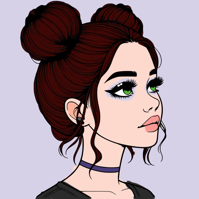 realistic girl with buns on the top of her head