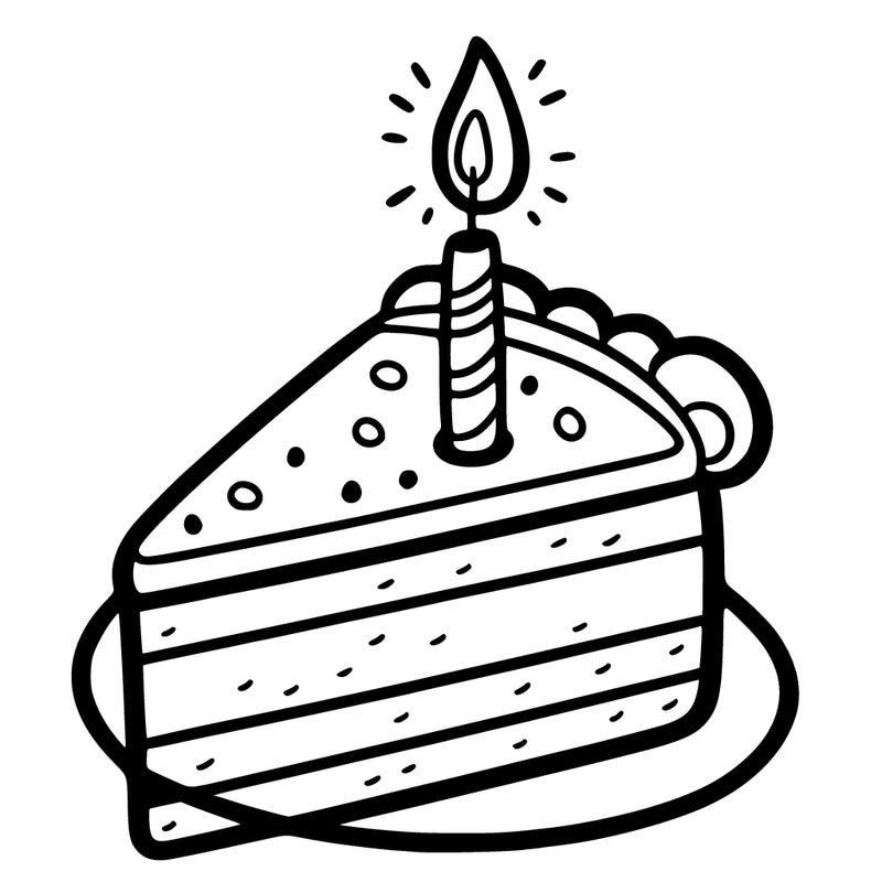 slice of birthday cake with a candle on it