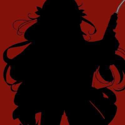 bad girl wearing crop top holding a gun long hair anime