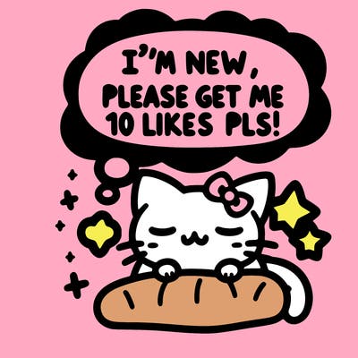 kitty taking a nap dream talking and saying "i'm new, please get me at least 10 likes pls!!"