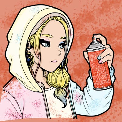 a realistic girl, spray painting