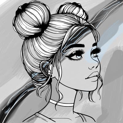 realistic girl with buns on the top of her head