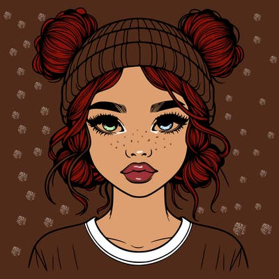 realistic girl with buns in her hair with a beanie on