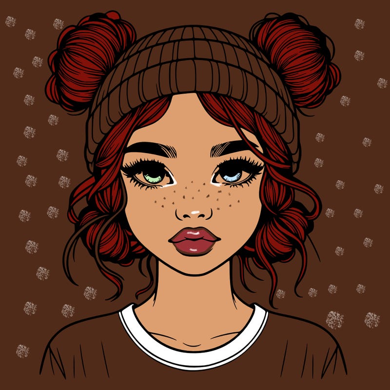 realistic girl with buns in her hair with a beanie on