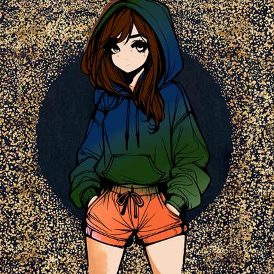 realistic girl in shorts and hoodie