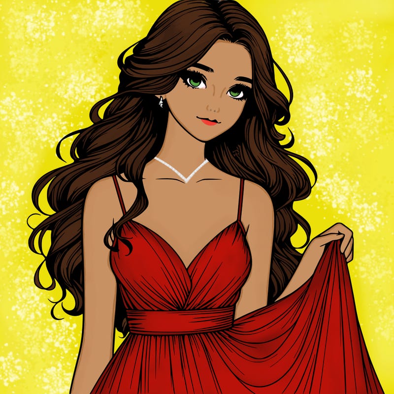 realistic girl in flowy silky prom dress