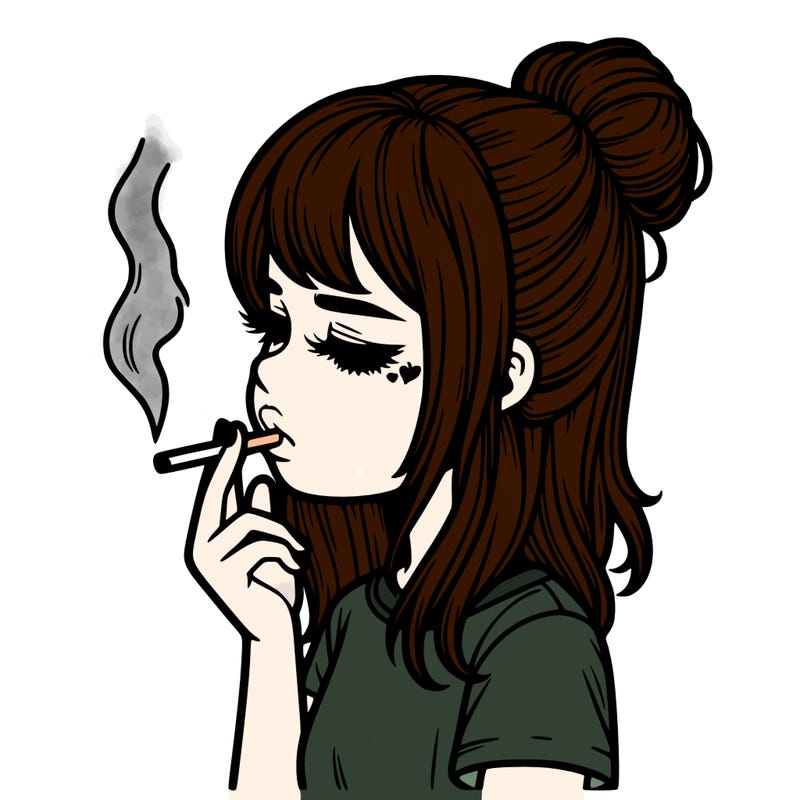 realistic sad girl smoking