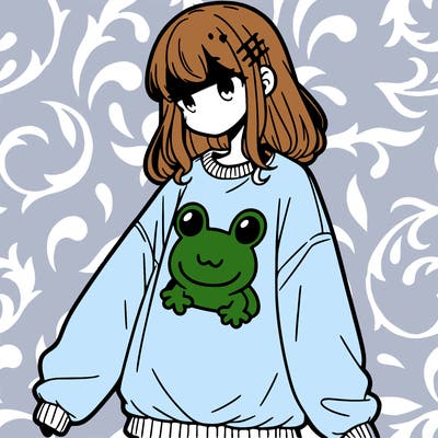 girl wearing frogging sweatshirt