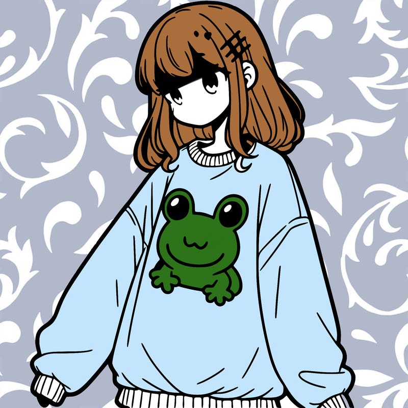 girl wearing frogging sweatshirt