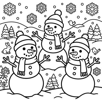 Get ready for a super-sized winter adventure with our giant snowmen coloring page, specially designed for toddlers. Its thick lines and friendly characters make it perfect for little hands to explore creativity.