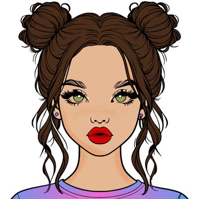 realistic girl with two buns in hair and lips
