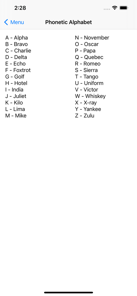 Radio Reference - Uma lista do alfabeto fonético de A a Z, incluindo Alfa, Bravo e Charlie