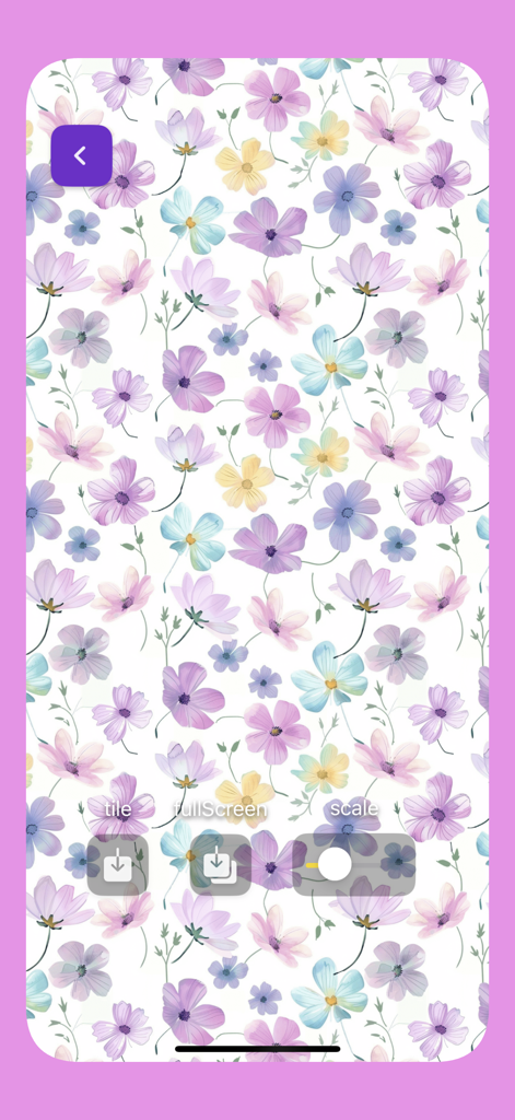 FloralTile -AI flower seamless - Vista previa de un patrón floral de acuarela a pantalla completa en la interfaz de la aplicación FloralTile