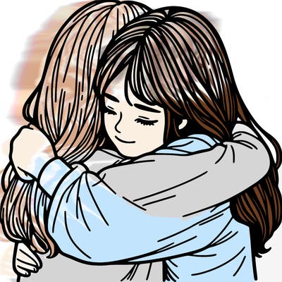 two girls hugging realistic