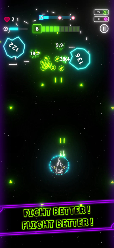 Neon Wings - Neon plane shooting at glowing blocks in a synthwave style arcade game