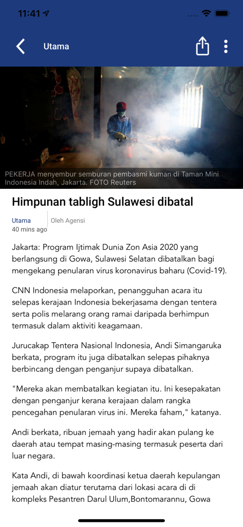 Harian Metro Mobile - Smartphone screen displaying a Malay language news article on the Harian Metro Mobile app interface