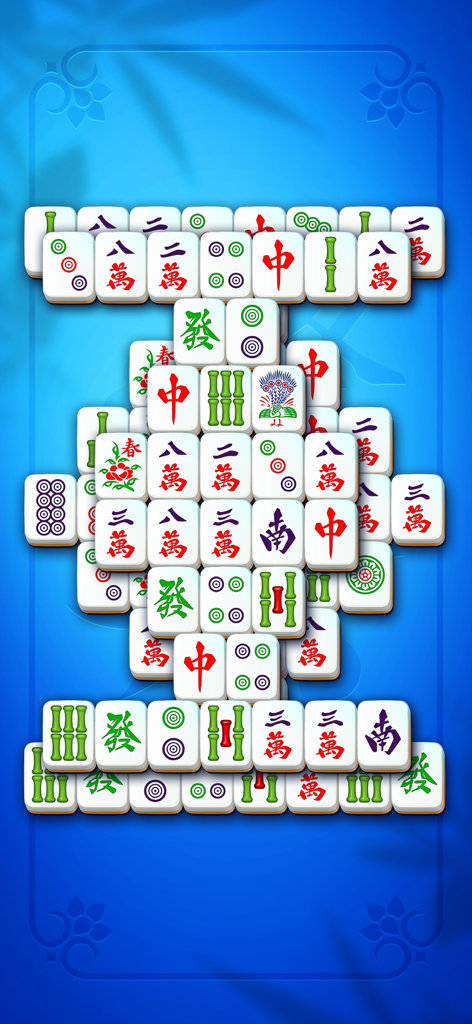 Mahjong Club - Solitaire Game - Classic Mahjong Solitaire tiles arranged in a stack on a blue background