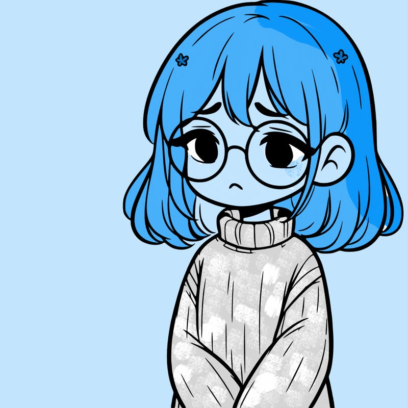 sad girl with glasses in a sweater
