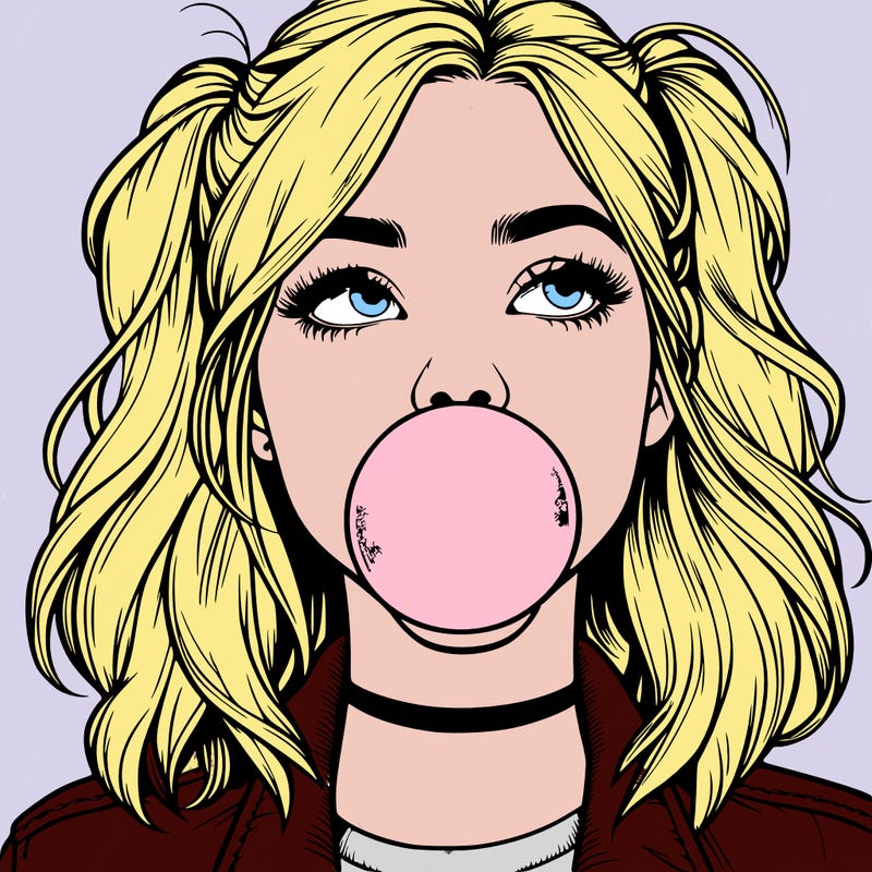 realististic girl blowing bubble -gum