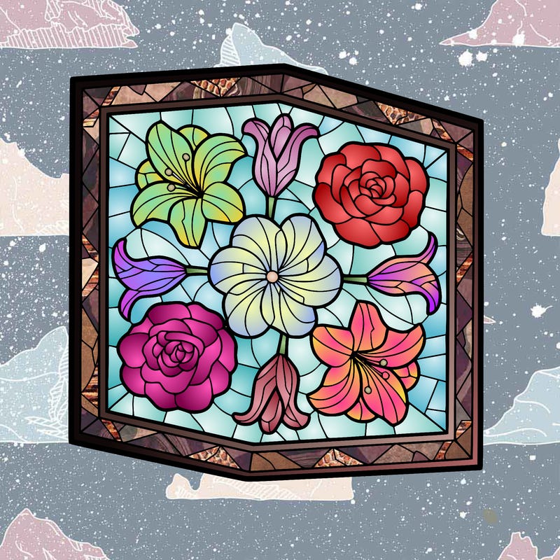 stain glass flowers in square frame