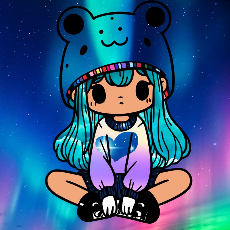 a girl wearing a frog hat and some frog socks