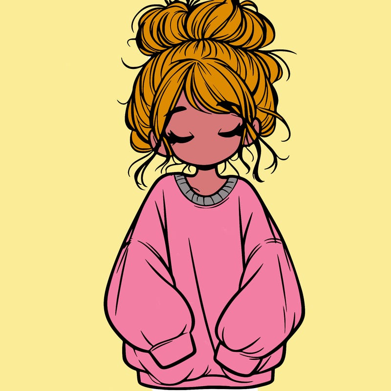 girl with baggy sweatshirt and messy bun