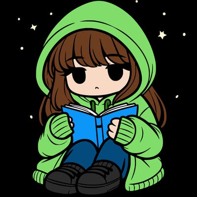 girl in oversized hoodie reading a book