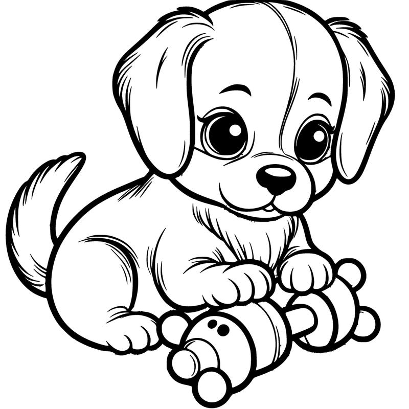 cute realistic puppy with toy