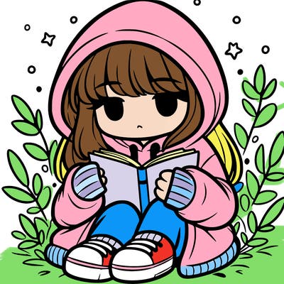 girl in oversized hoodie reading a book