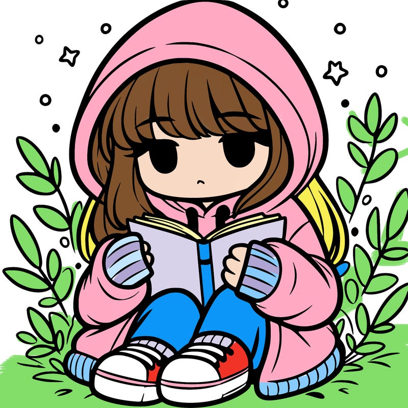 girl in oversized hoodie reading a book
