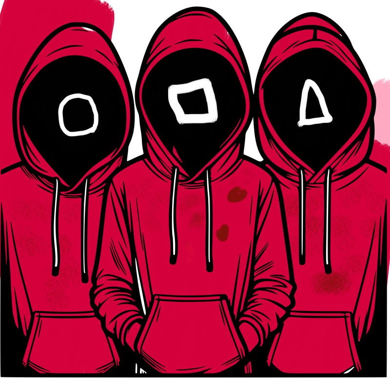 3 faceless people in  hoodies