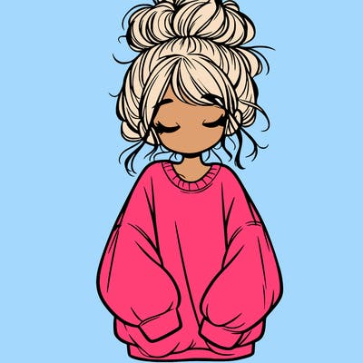 girl with baggy sweatshirt and messy bun