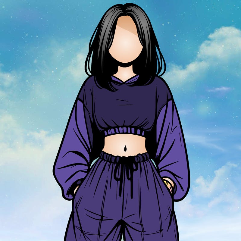 realistic girl faceless with baggy pants and a crop top