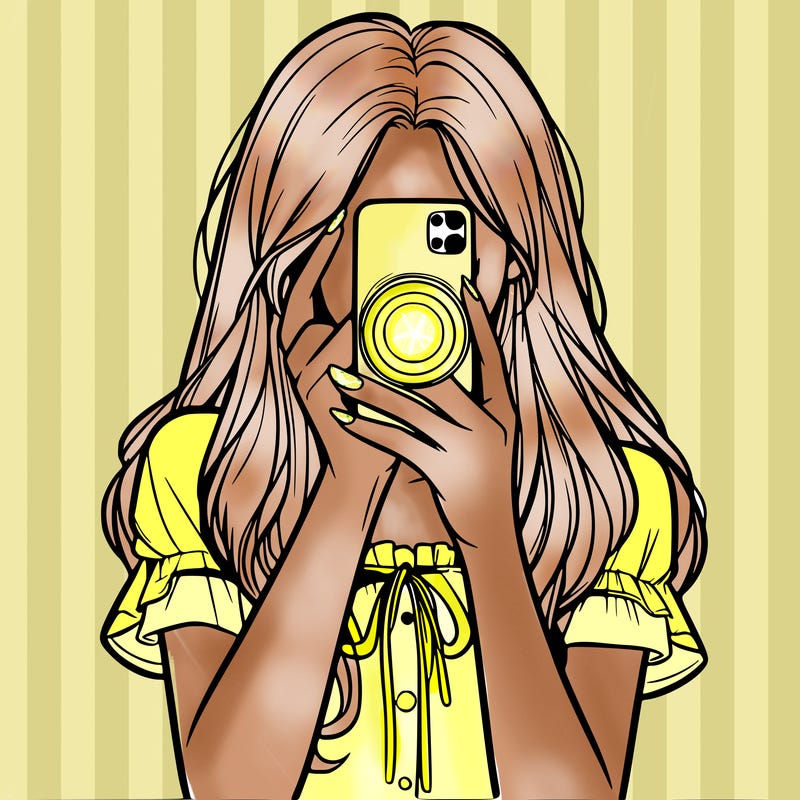 a realistic girl holding her phone taking pictures