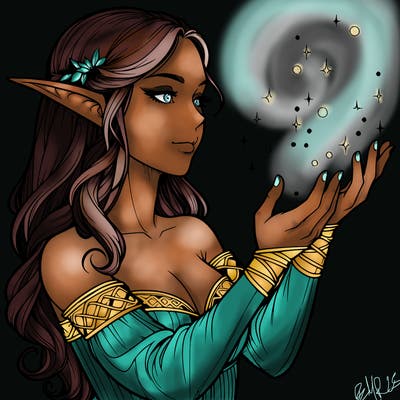 realistic elf girl doing magic
