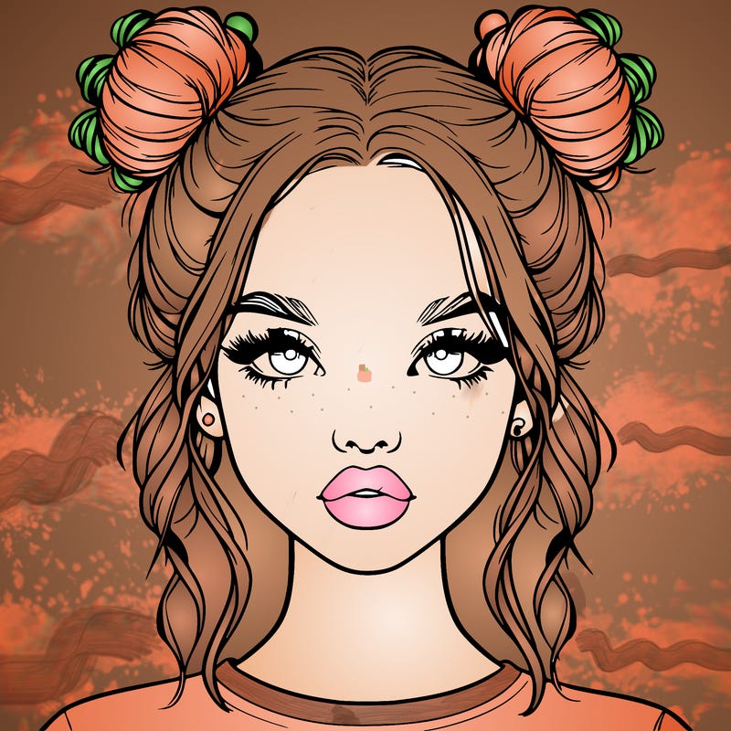 realistic girl with two buns in hair and lips