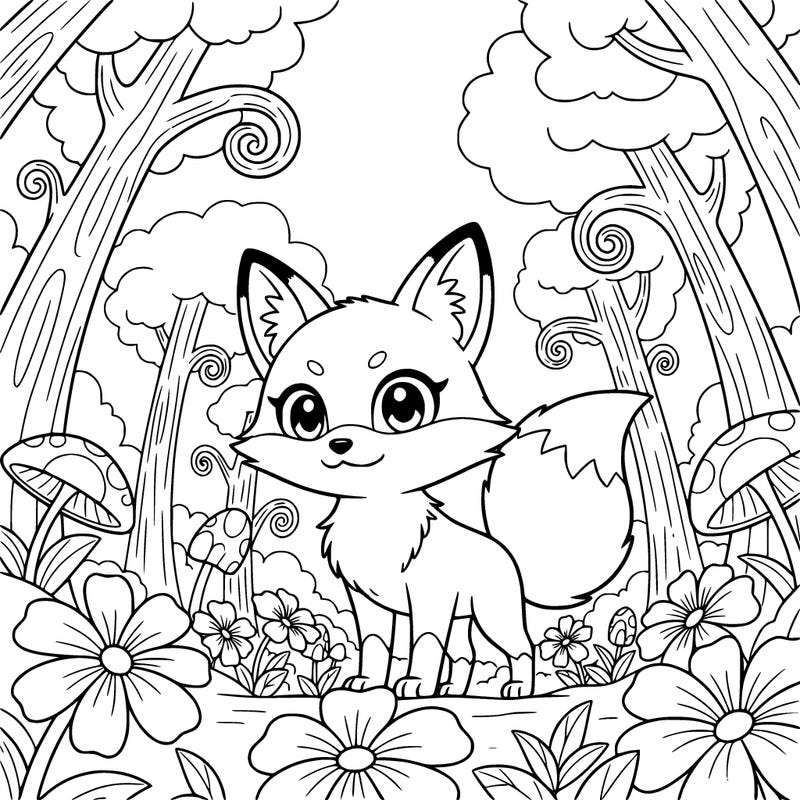 cute anime spirit fox in a pretty spirit forest