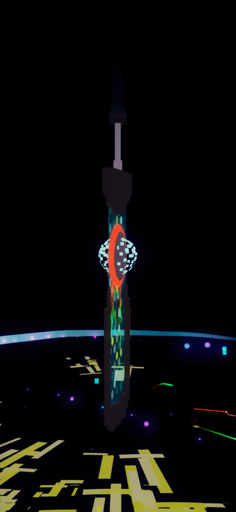 Spettro musicale 3D vibrante con forme geometriche astratte e sfera luminosa