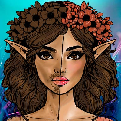 realistic female elf with flower crown