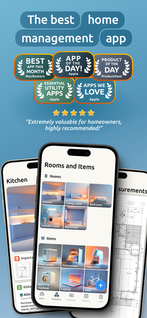 Homer: The Home Management App - Screenshot dell'app Homer che mostra stanze, inventario e premi di gestione della casa