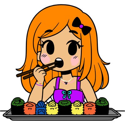 girl eating sushi