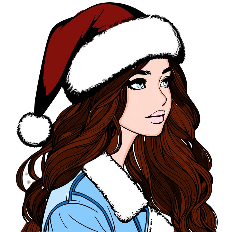 realistic girl in santa hat