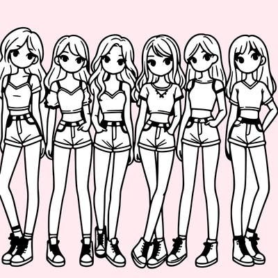 a group of girls wearing crop tops and shorts